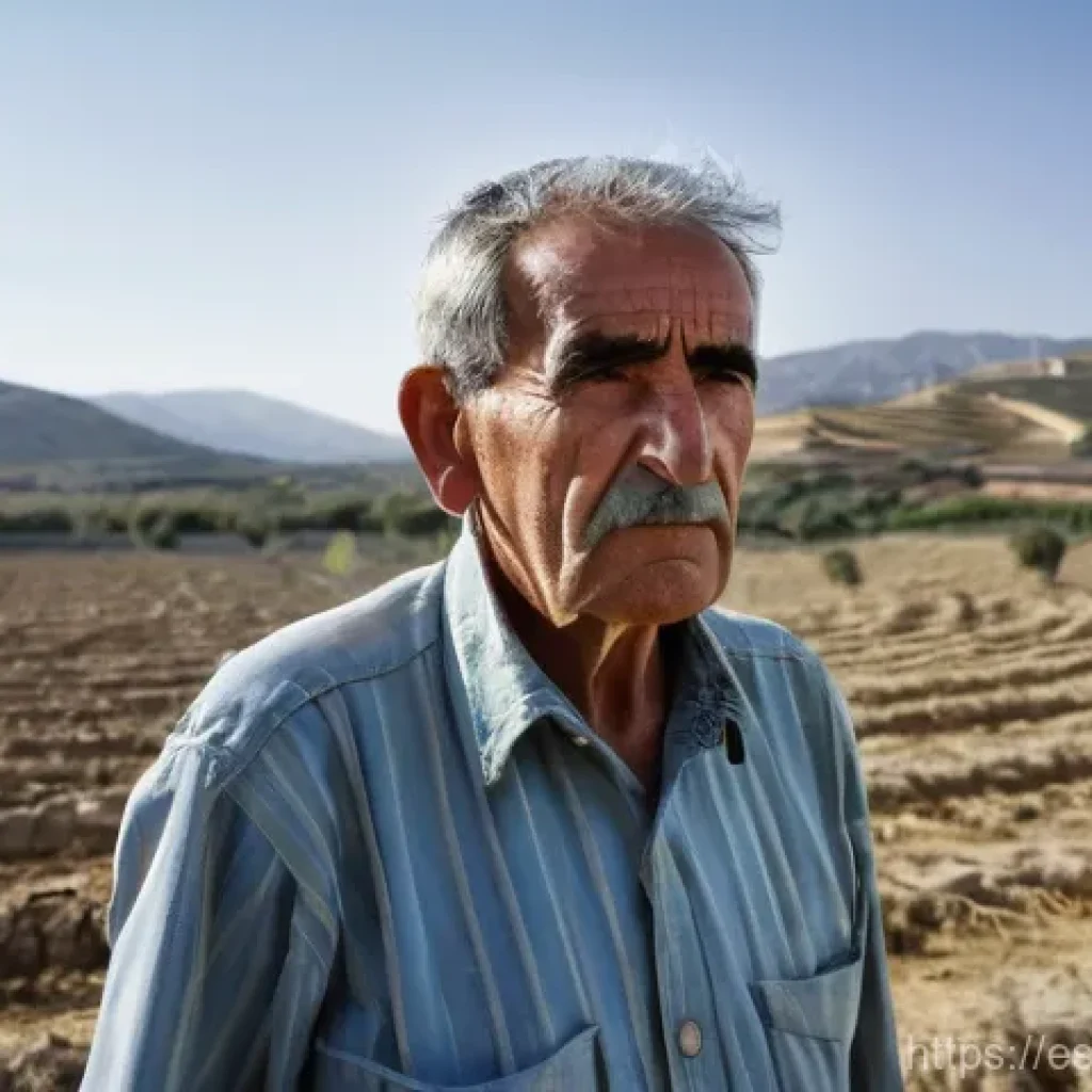 세계 인구 증가에 따른 식량 수요 - **Prompt:** "A resilient Spanish farmer, depicted with a weathered yet determined expression, stands...