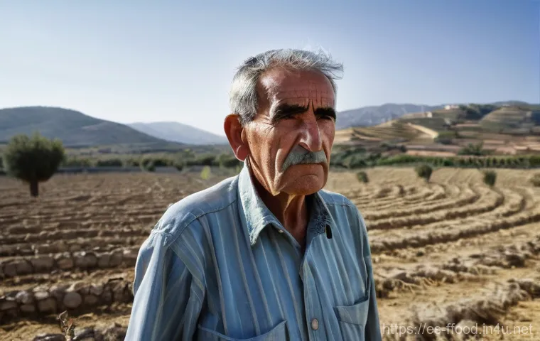 세계 인구 증가에 따른 식량 수요 - **Prompt:** "A resilient Spanish farmer, depicted with a weathered yet determined expression, stands...