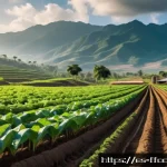 인공지능을 활용한 농업 혁신 - A modern Latin American farm in Valle del Cauca, Colombia, showcasing smart IoT soil and air sensors...