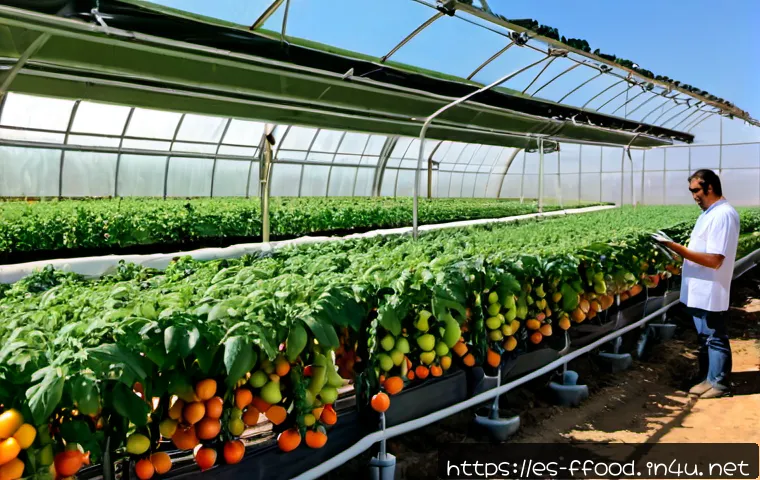 자동화된 농업 시스템 - Photorealistic automated agriculture system in a sunlit Spanish greenhouse, robotic irrigation arms ...